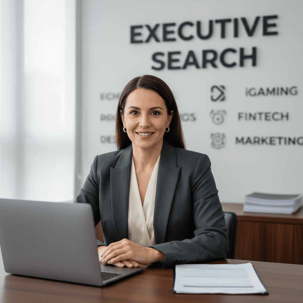 Portrait of Marina Alex, a confident executive recruiter in a modern office setting
