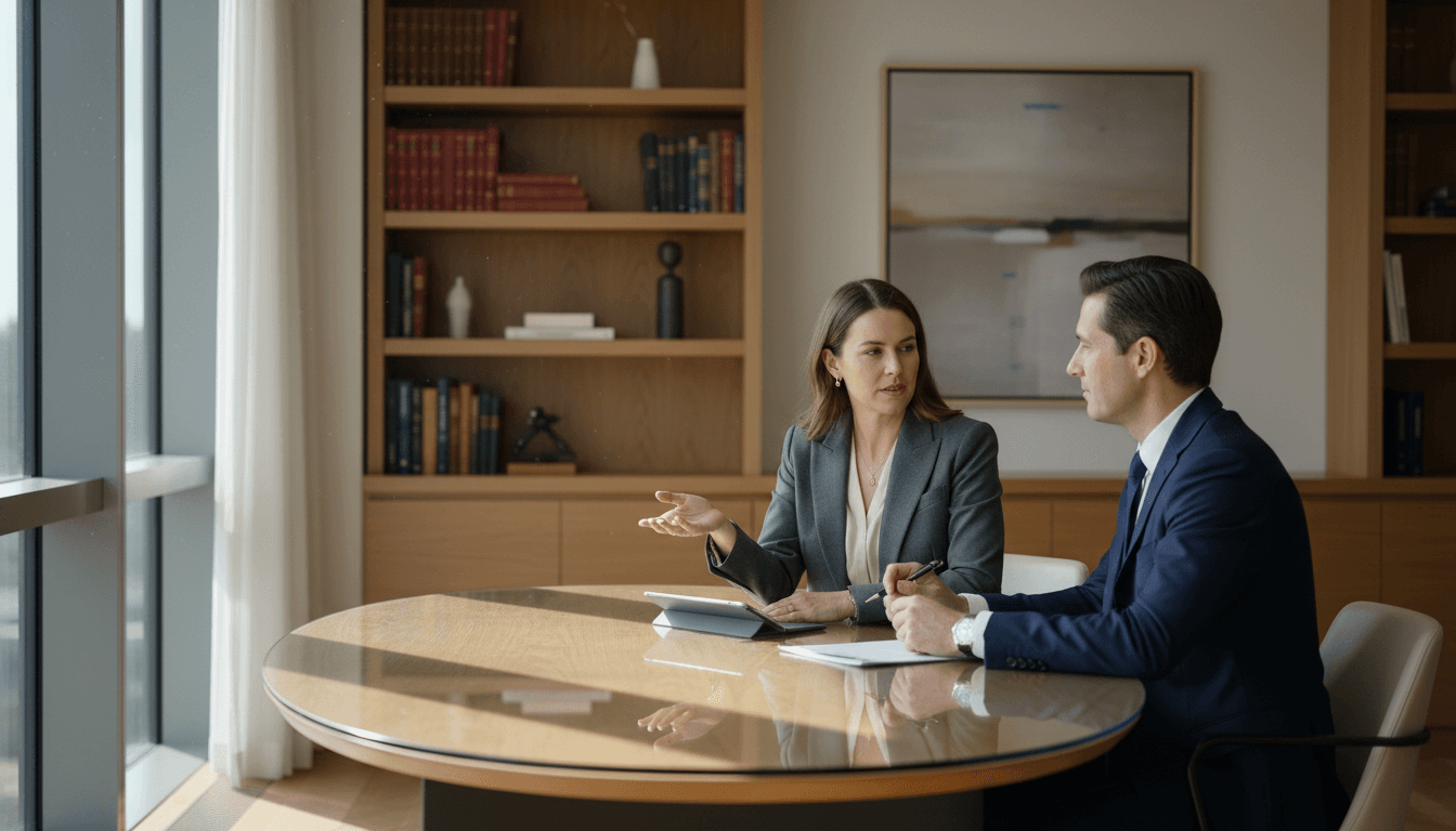 Professional consultant in a modern executive office having a focused conversation