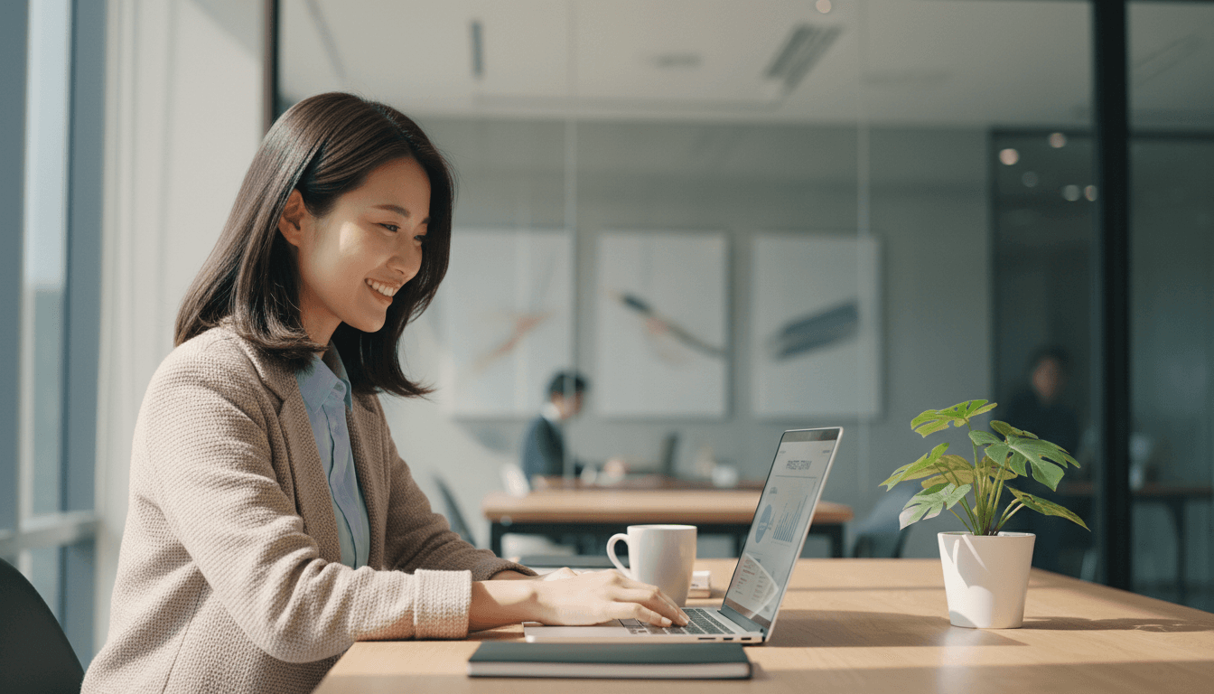 Professional recruiter reviewing candidate profiles in a bright modern office